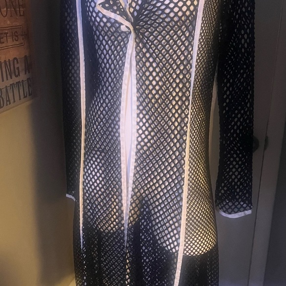 lace jacket by Adore nwt black w white ribbon maxi length cardigan duster - Picture 3 of 11